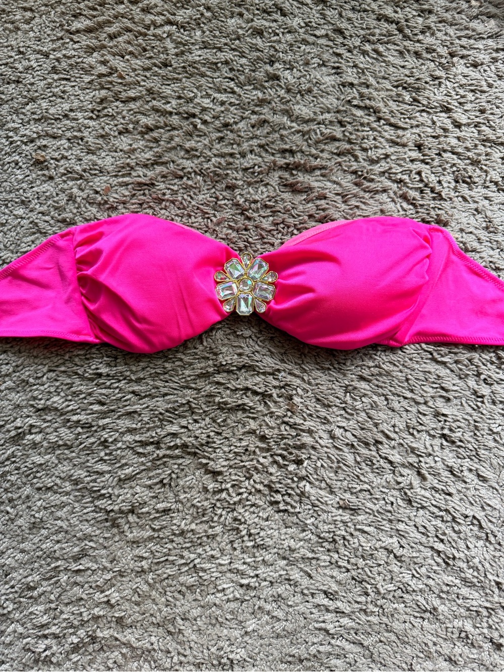 Victoria secret Hot Pink Strapless Bandeau Bikini Top with Gem Accent